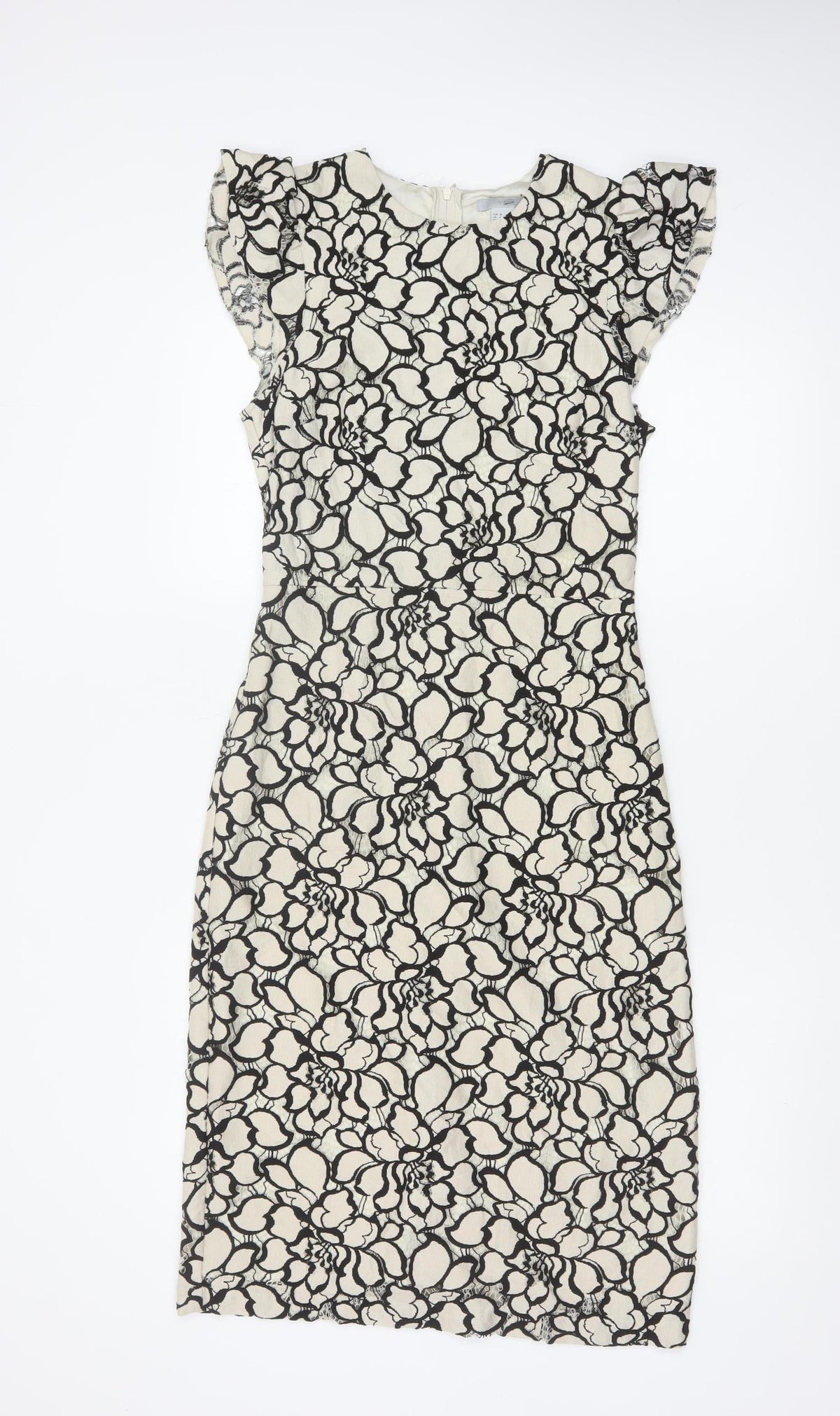 H&M Women Ivory Black Floral Lace Sheath Dress UK 6 Wedding Party