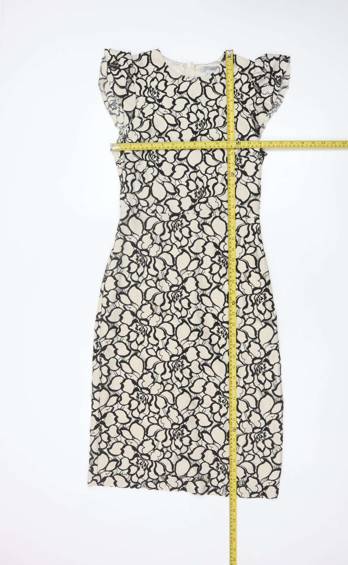H&M Women Ivory Black Floral Lace Sheath Dress UK 6 Wedding Party