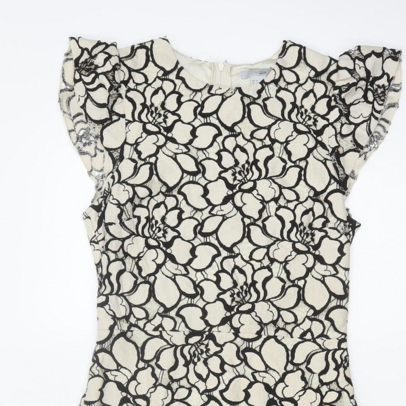 H&M Women Ivory Black Floral Lace Sheath Dress UK 6 Wedding Party