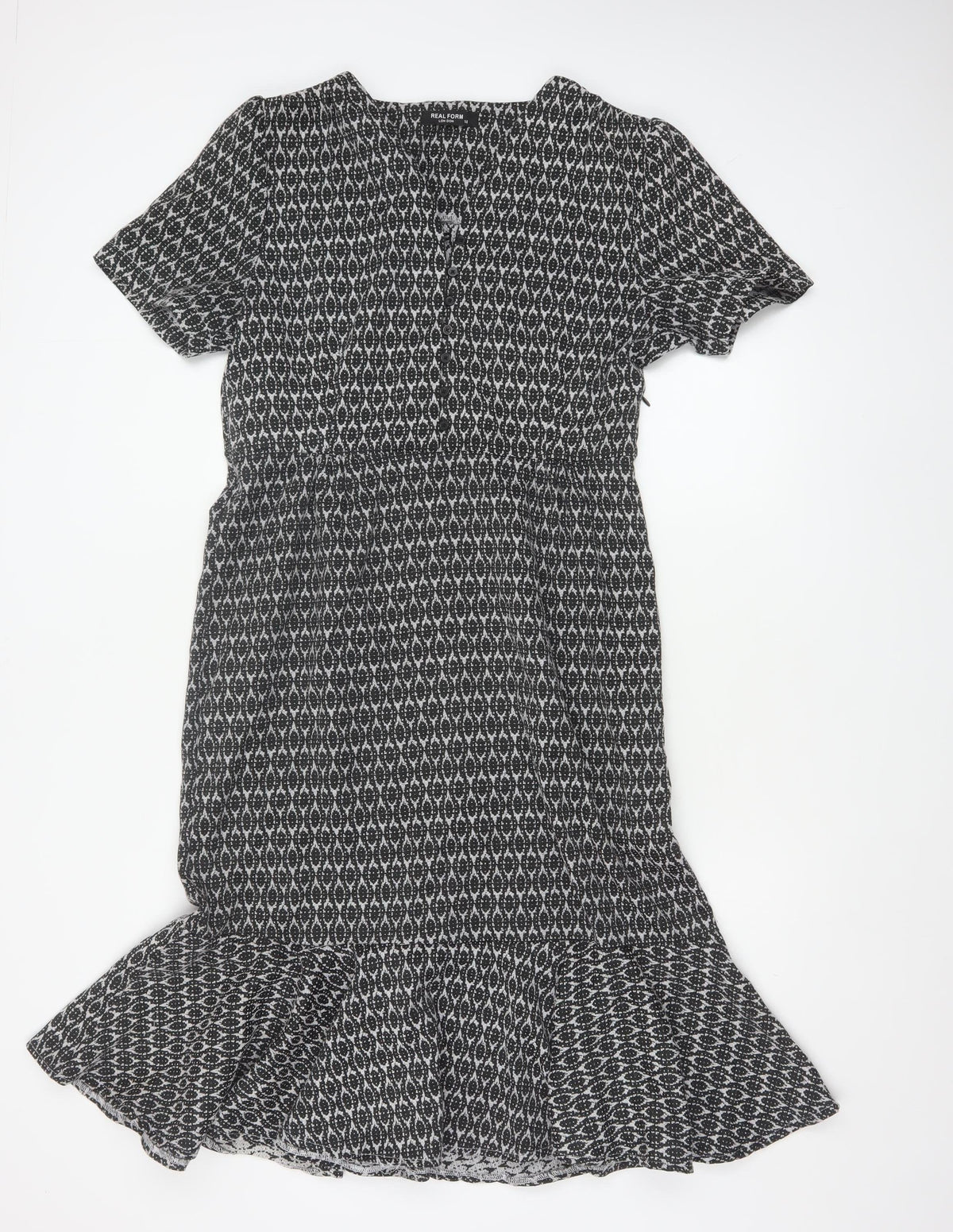 Real Form London Women Black Grey Size 14 Fit & Flare Midi Dress