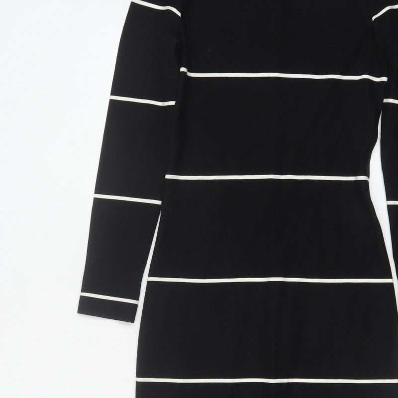 Zara Trafaluc Women Black XS Long Bodycon Striped Knit Dress