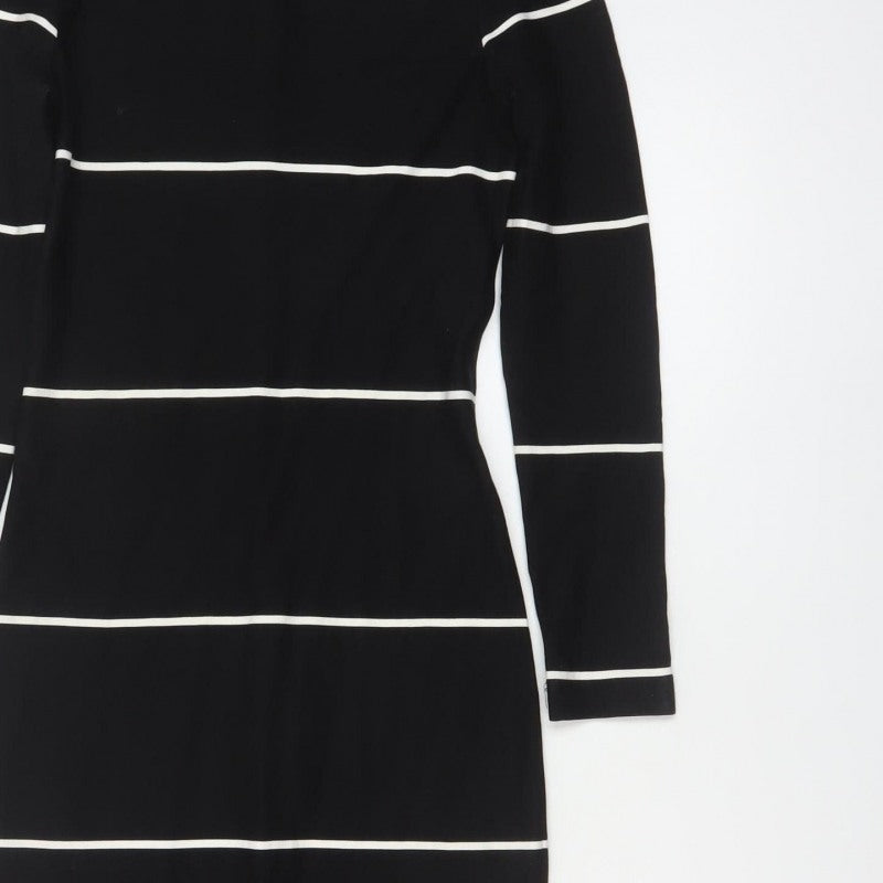 Zara Trafaluc Women Black XS Long Bodycon Striped Knit Dress