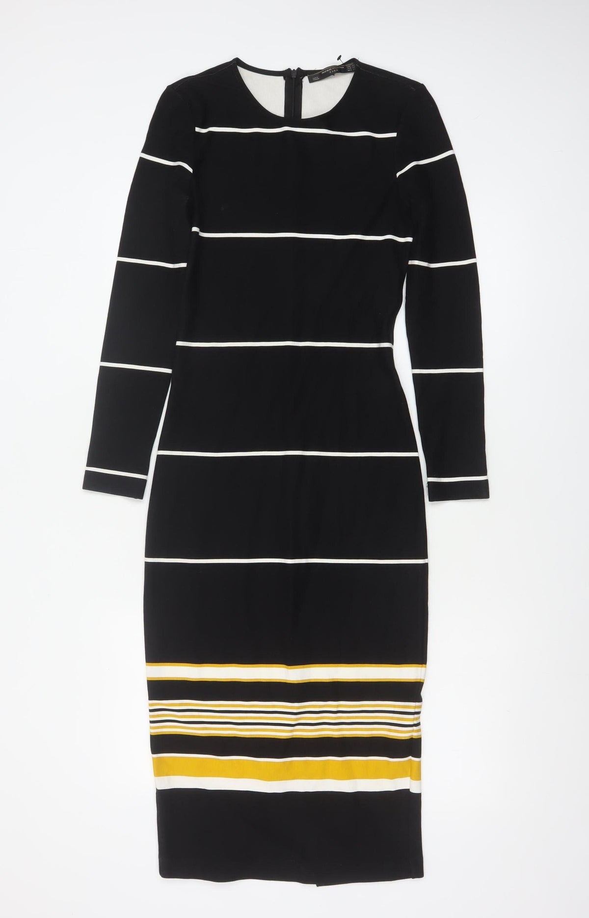 Zara Trafaluc Women Black XS Long Bodycon Striped Knit Dress