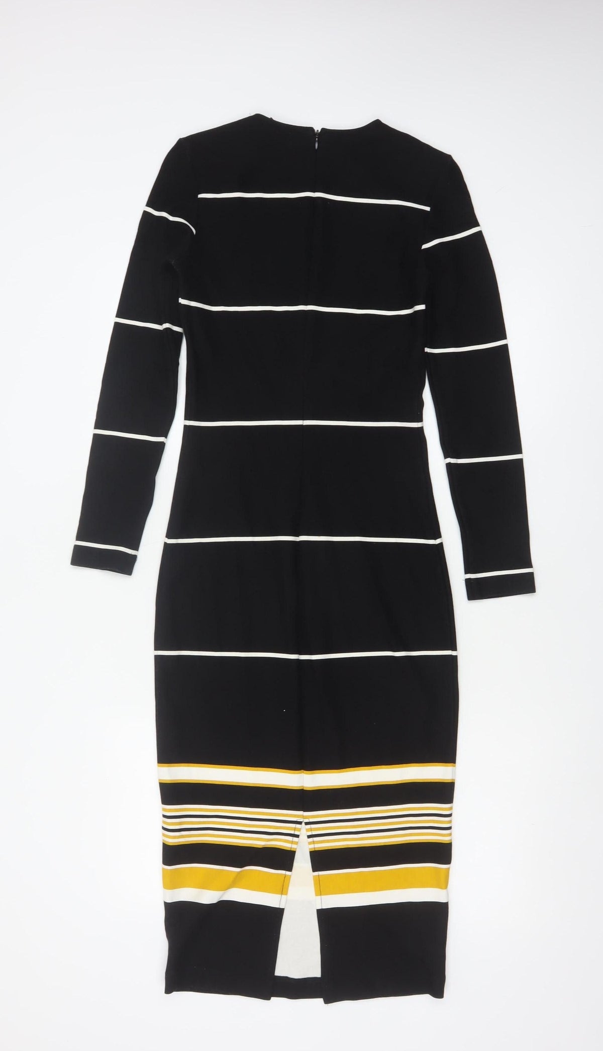 Zara Trafaluc Women Black XS Long Bodycon Striped Knit Dress