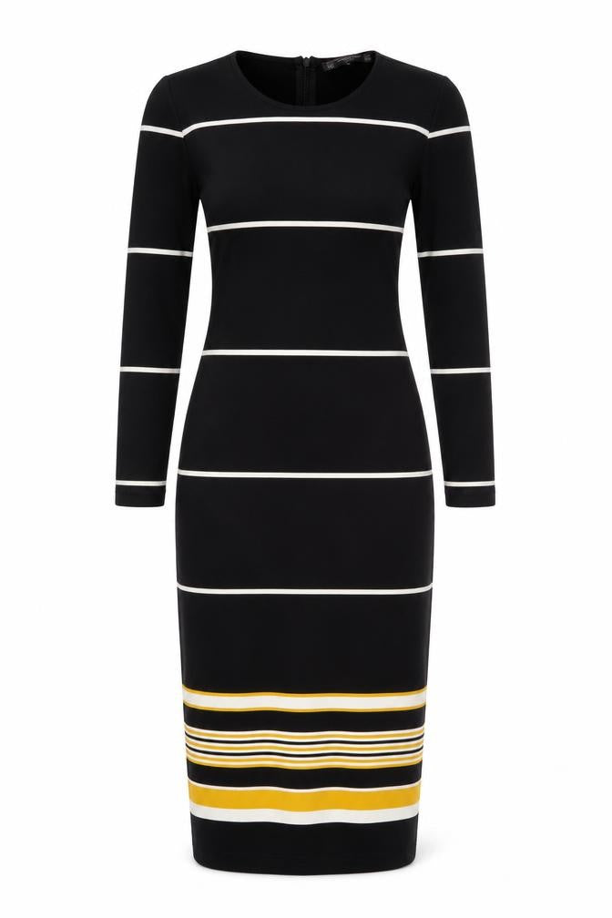 Zara Trafaluc Women Black XS Long Bodycon Striped Knit Dress