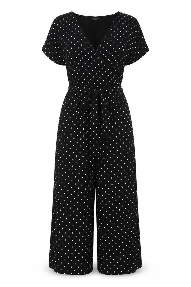 Edit Or's Cut Women Black Polka Dot UK 10 Wide Leg Jumpsuit