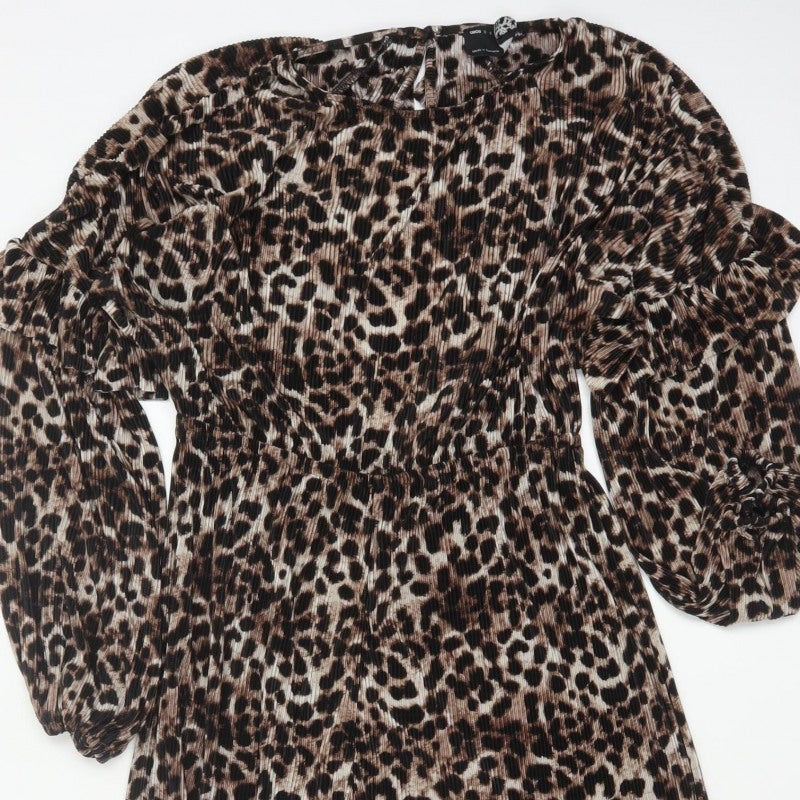 ASOS DESIGN Women Brown Leopard Print Pleated Wide Leg Jumpsuit UK 12
