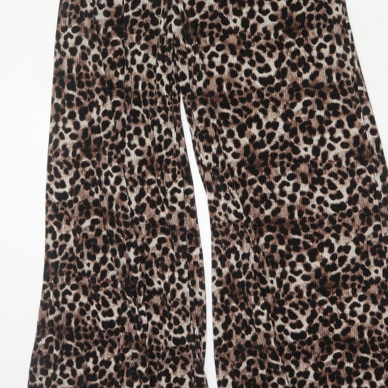 ASOS DESIGN Women Brown Leopard Print Pleated Wide Leg Jumpsuit UK 12