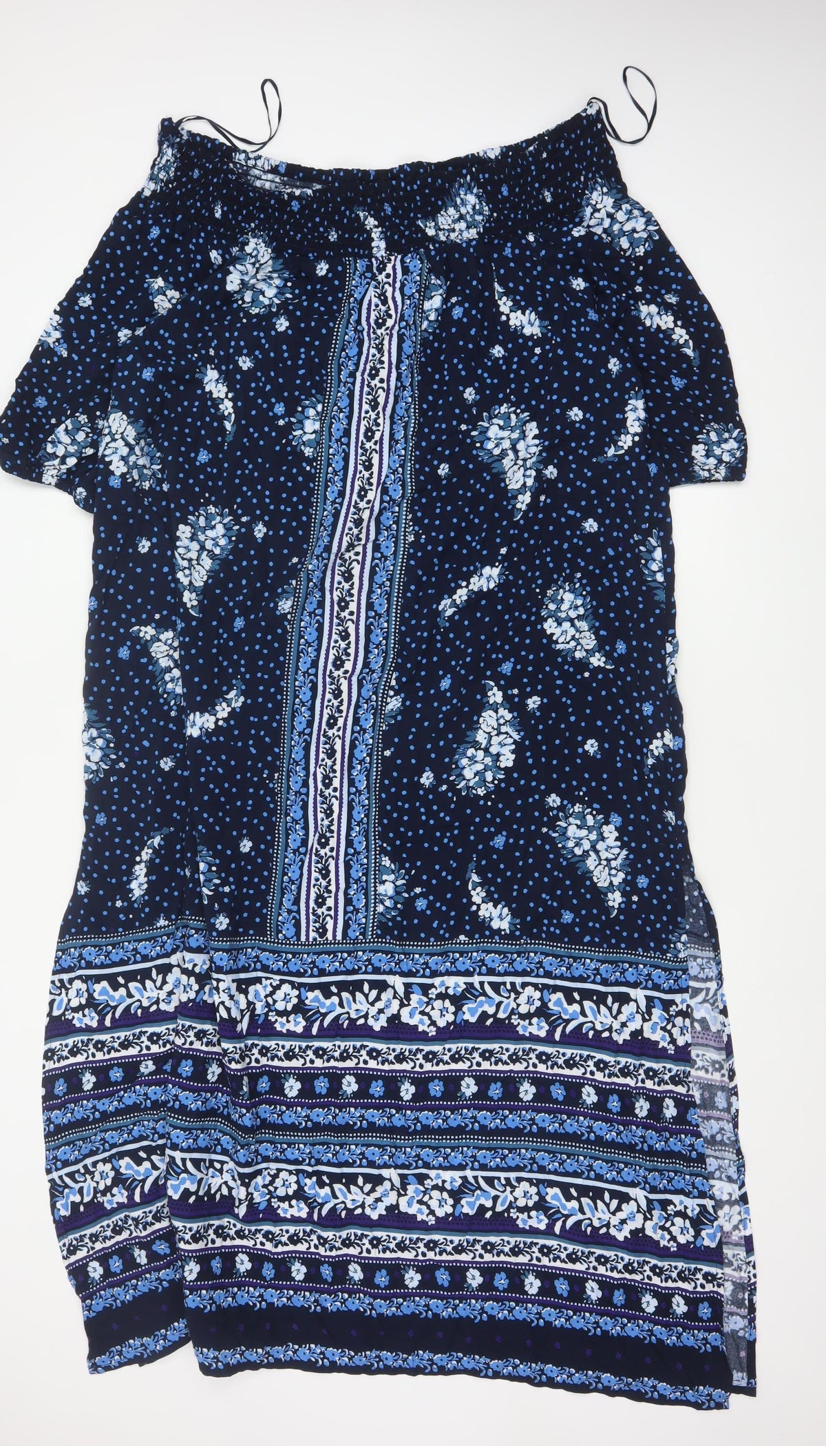 Monsoon Beach Women Blue L Maxi Off Shoulder Floral Viscose Dress