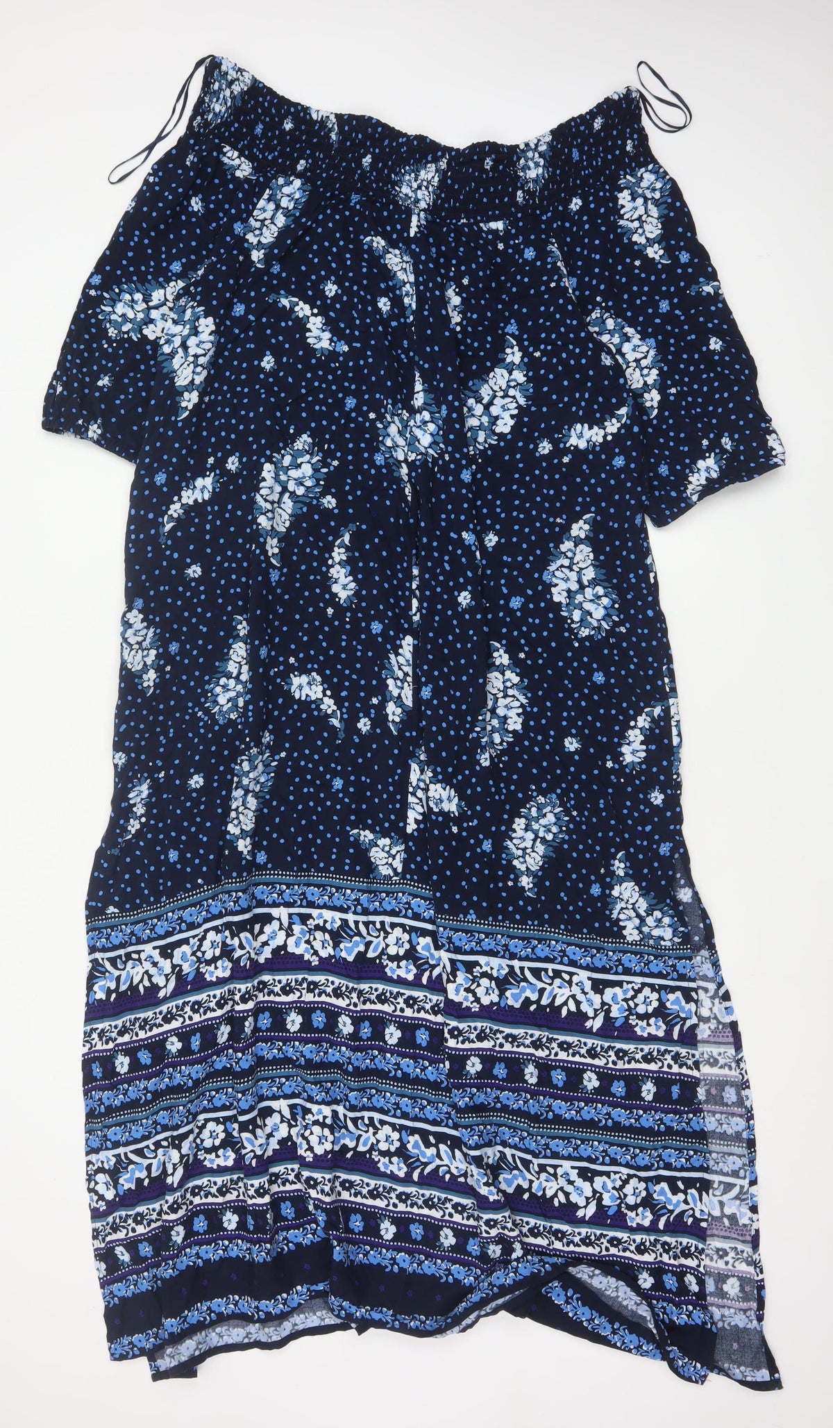 Monsoon Beach Women Blue L Maxi Off Shoulder Floral Viscose Dress