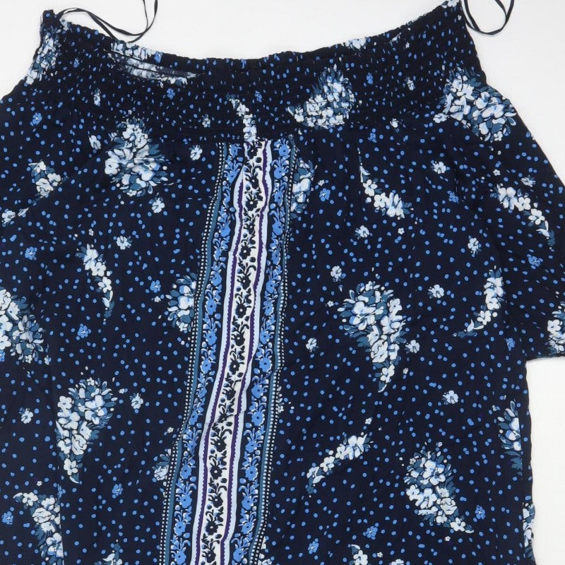 Monsoon Beach Women Blue L Maxi Off Shoulder Floral Viscose Dress