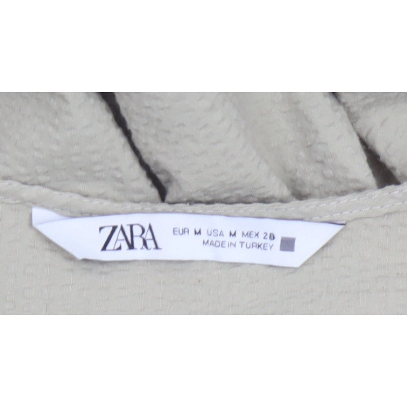 Zara Women Beige M Sleeveless V-Neck Belted Tapered Jumpsuit