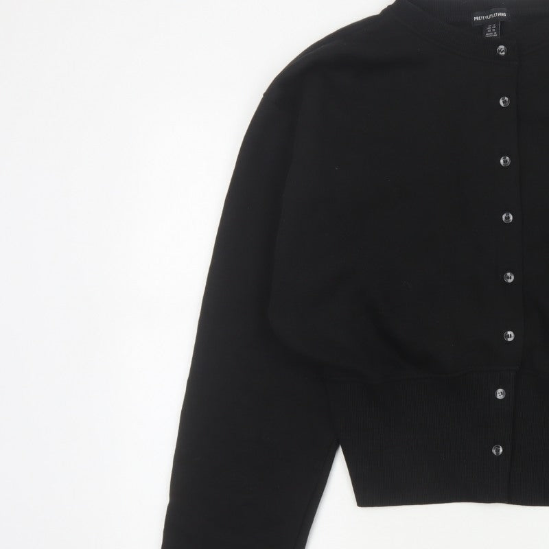 PrettyLittleThing Women Black UK 14 Cropped Bomber Button Jacket
