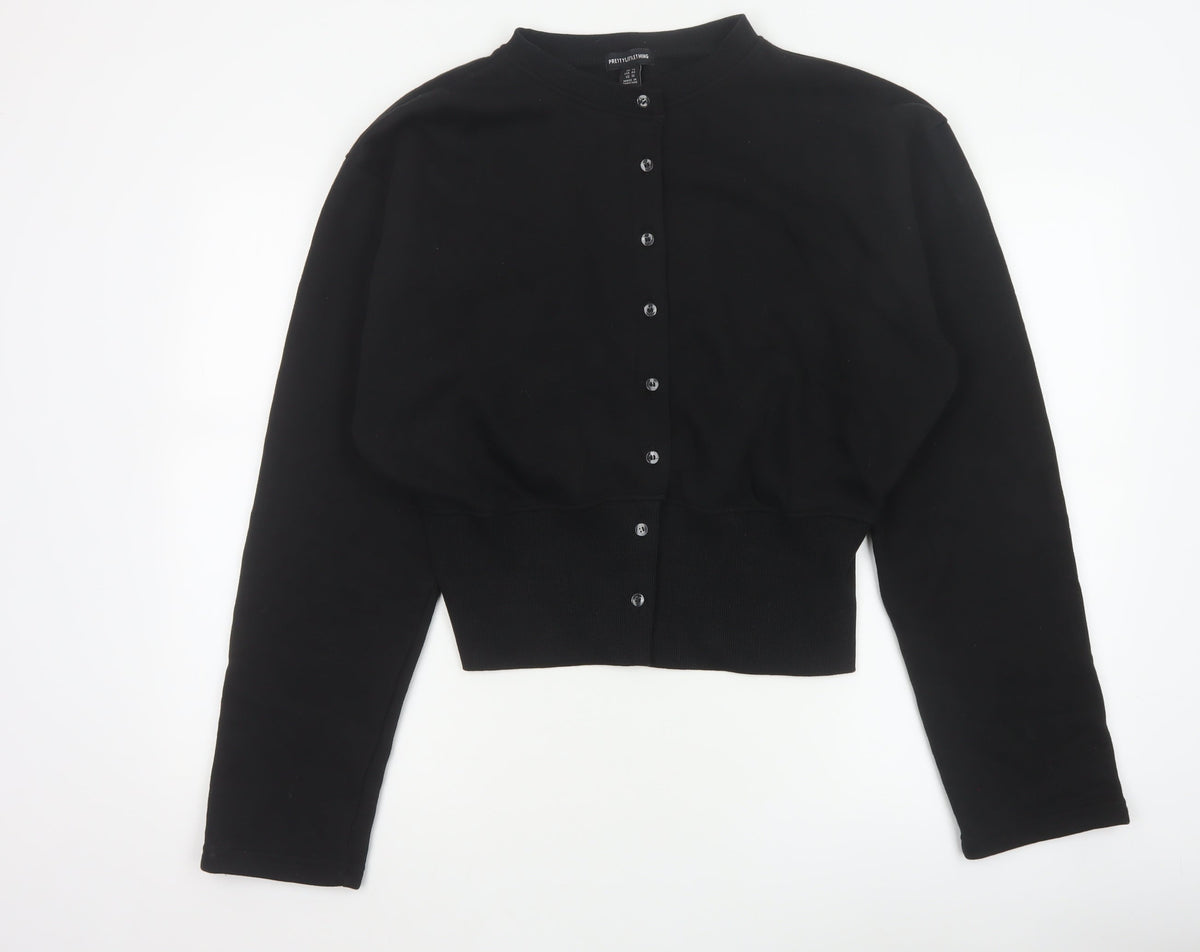 PrettyLittleThing Women Black UK 14 Cropped Bomber Button Jacket