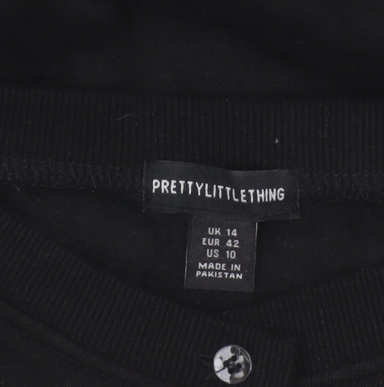 PrettyLittleThing Women Black UK 14 Cropped Bomber Button Jacket
