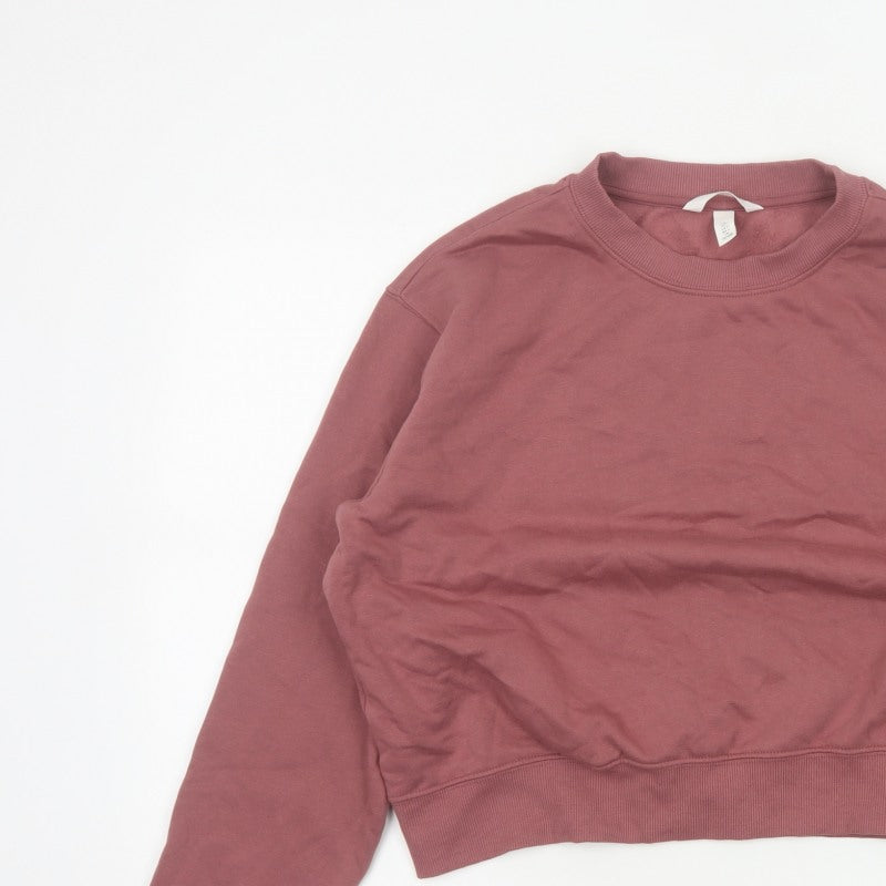 H&M Women’s Pink L Pullover Crew Neck Cropped Sweatshirt