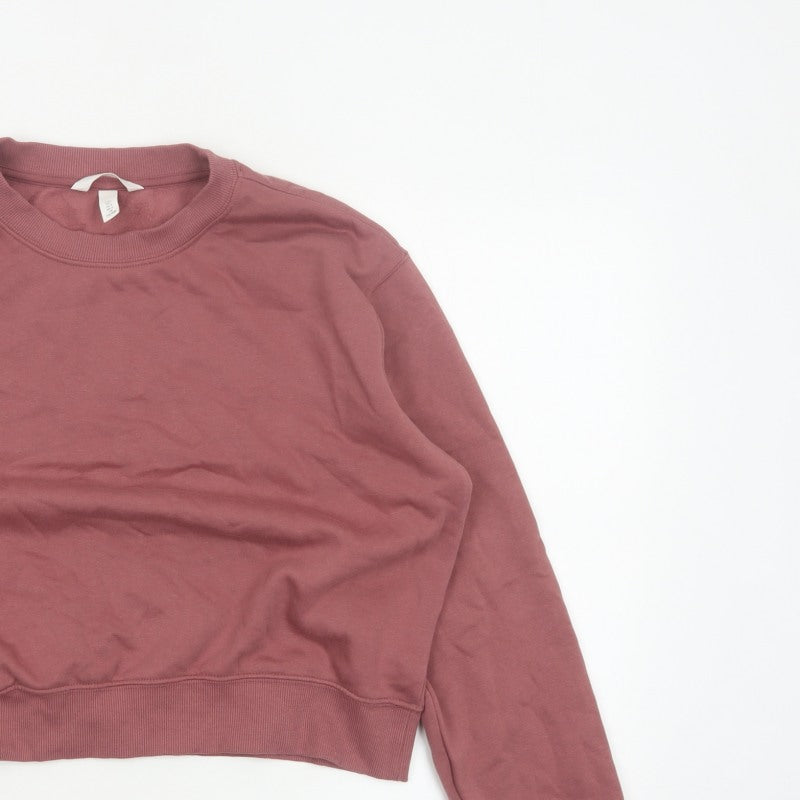 H&M Women’s Pink L Pullover Crew Neck Cropped Sweatshirt