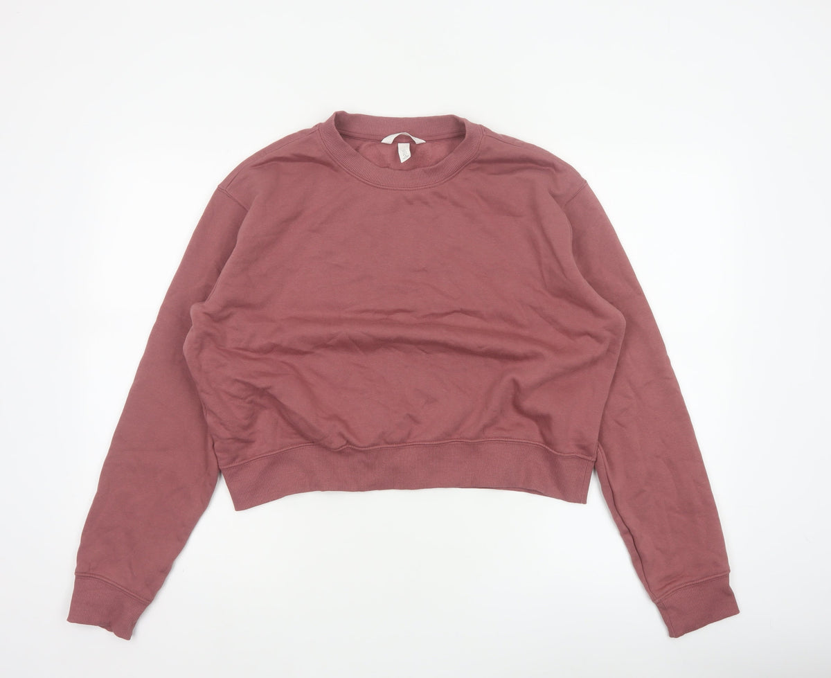 H&M Women’s Pink L Pullover Crew Neck Cropped Sweatshirt
