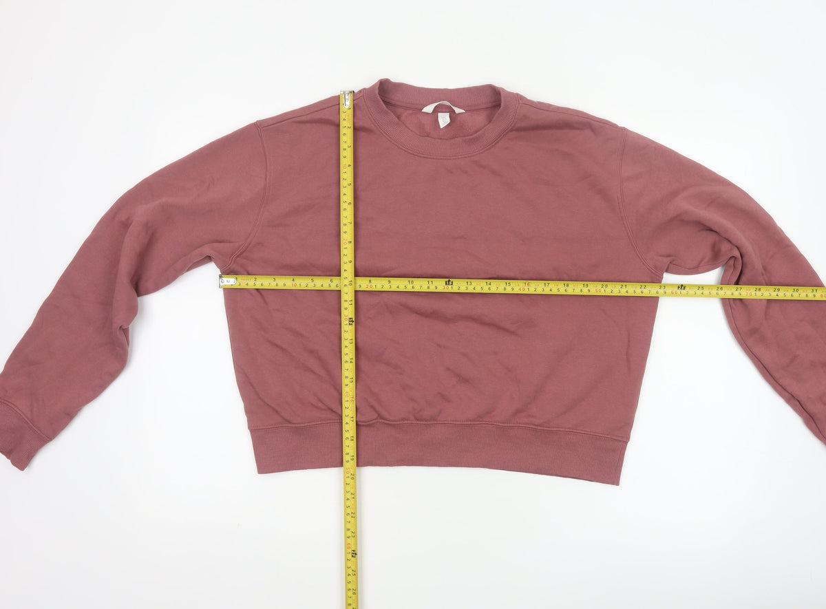 H&M Women’s Pink L Pullover Crew Neck Cropped Sweatshirt