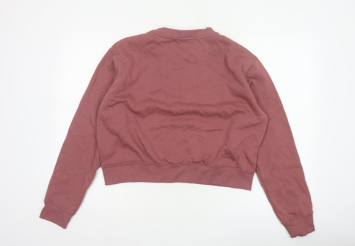 H&M Women’s Pink L Pullover Crew Neck Cropped Sweatshirt