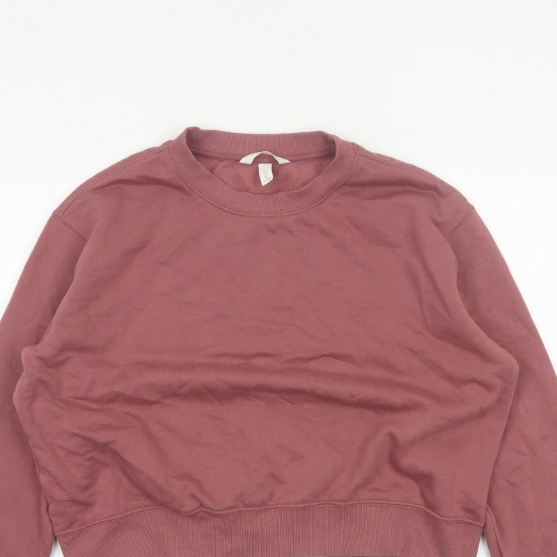 H&M Women’s Pink L Pullover Crew Neck Cropped Sweatshirt