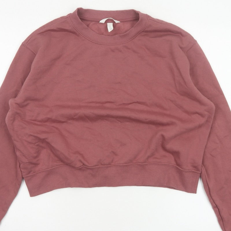 H&M Women’s Pink L Pullover Crew Neck Cropped Sweatshirt