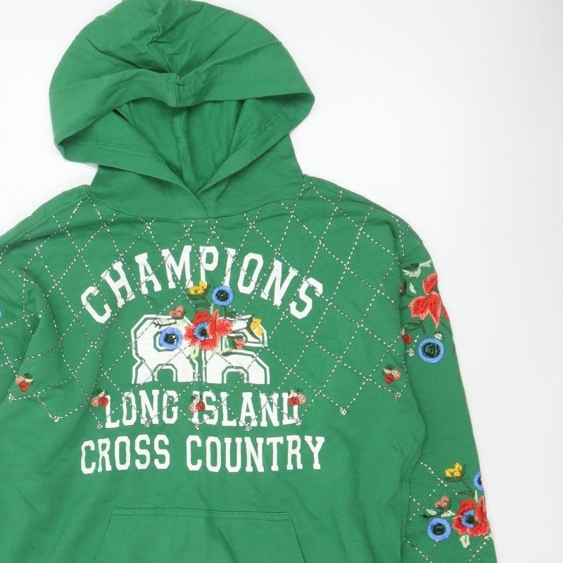 ASOS Women Green UK 10 Pullover Hoodie Embroidered Floral Champion 66