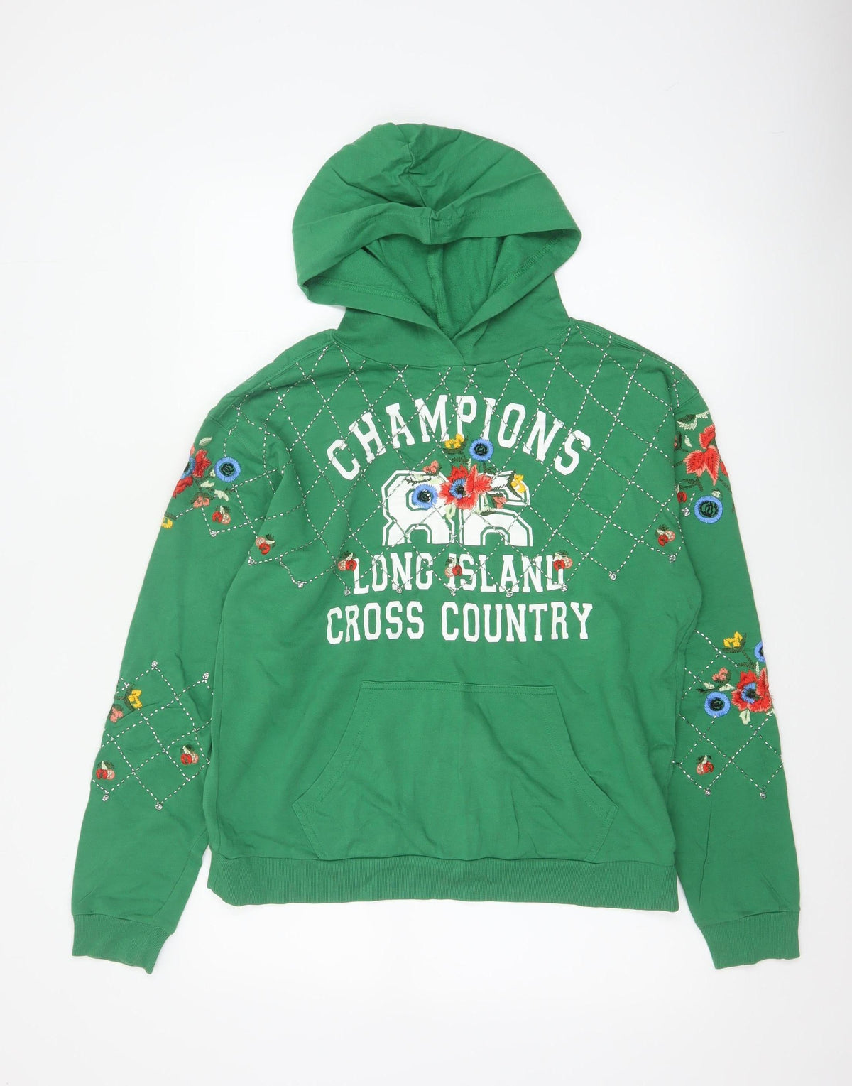 ASOS Women Green UK 10 Pullover Hoodie Embroidered Floral Champion 66