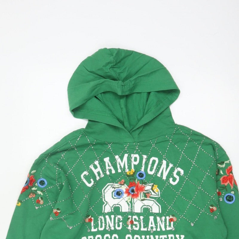 ASOS Women Green UK 10 Pullover Hoodie Embroidered Floral Champion 66