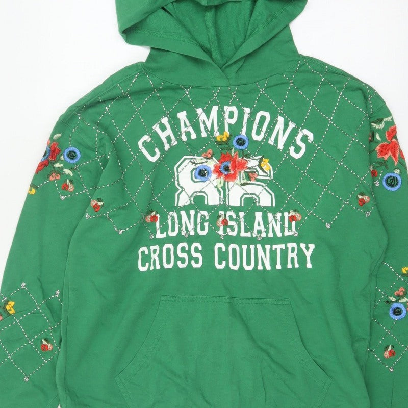 ASOS Women Green UK 10 Pullover Hoodie Embroidered Floral Champion 66