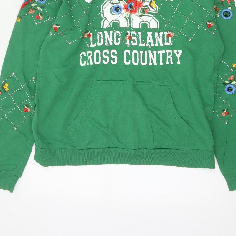 ASOS Women Green UK 10 Pullover Hoodie Embroidered Floral Champion 66