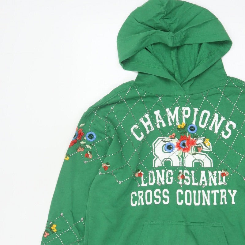 ASOS Women Green UK 10 Pullover Hoodie Embroidered Floral Champion 66