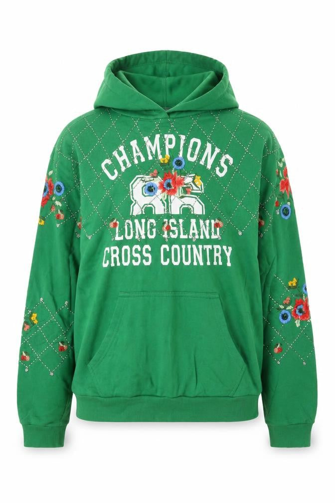 ASOS Women Green UK 10 Pullover Hoodie Embroidered Floral Champion 66