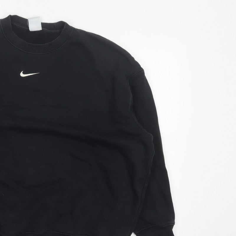 Nike Men Black L Pullover Crew Neck Logo Sweatshirt Cotton Blend