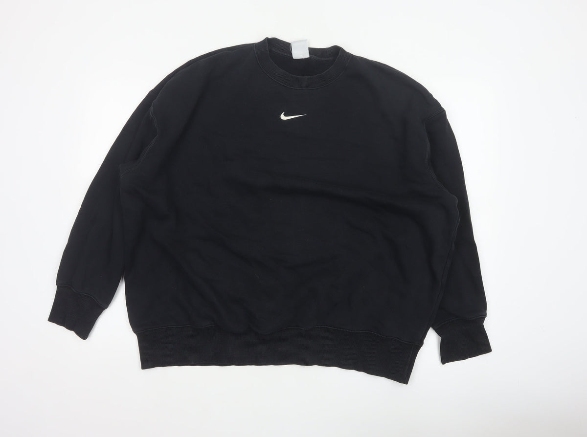 Nike Men Black L Pullover Crew Neck Logo Sweatshirt Cotton Blend