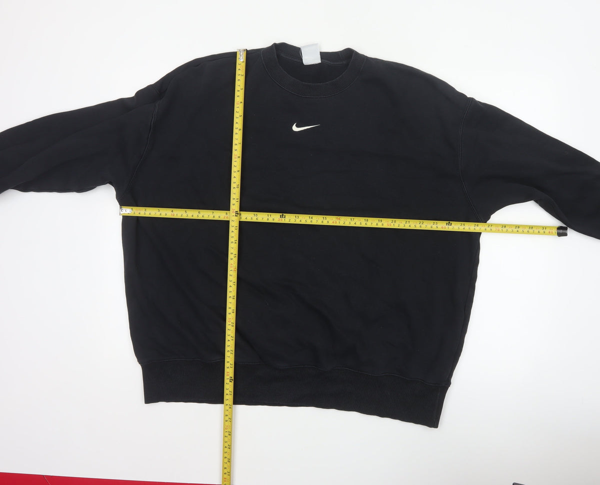 Nike Men Black L Pullover Crew Neck Logo Sweatshirt Cotton Blend