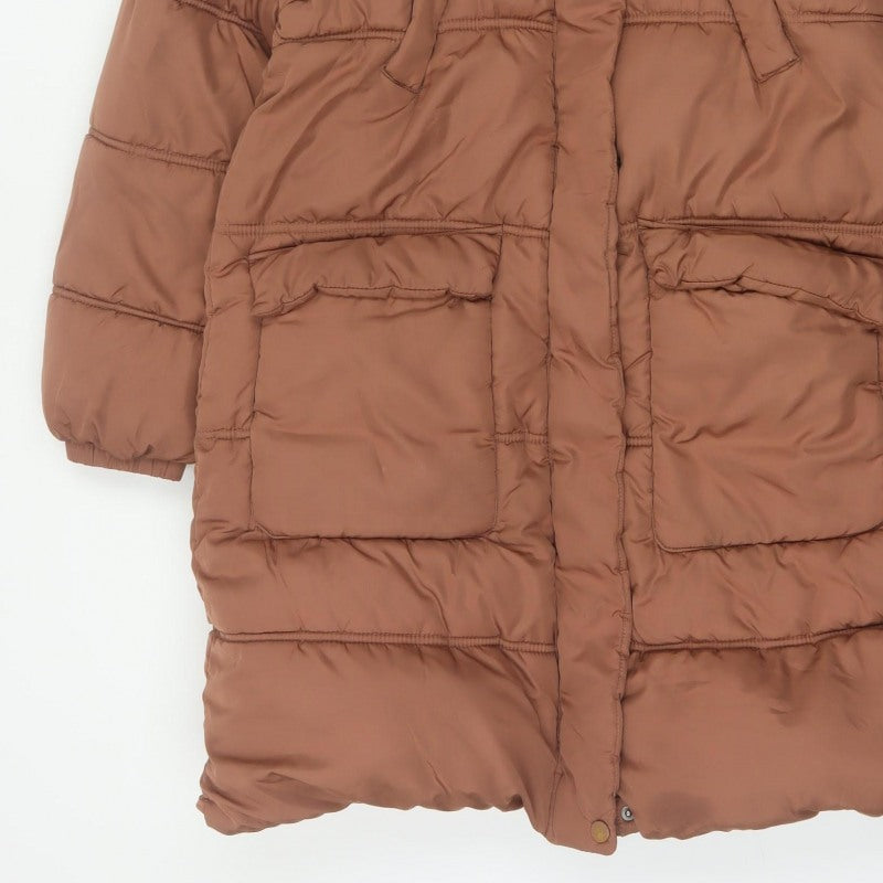 Next Girls Brown 13 Years Long Hooded Padded Puffer Coat