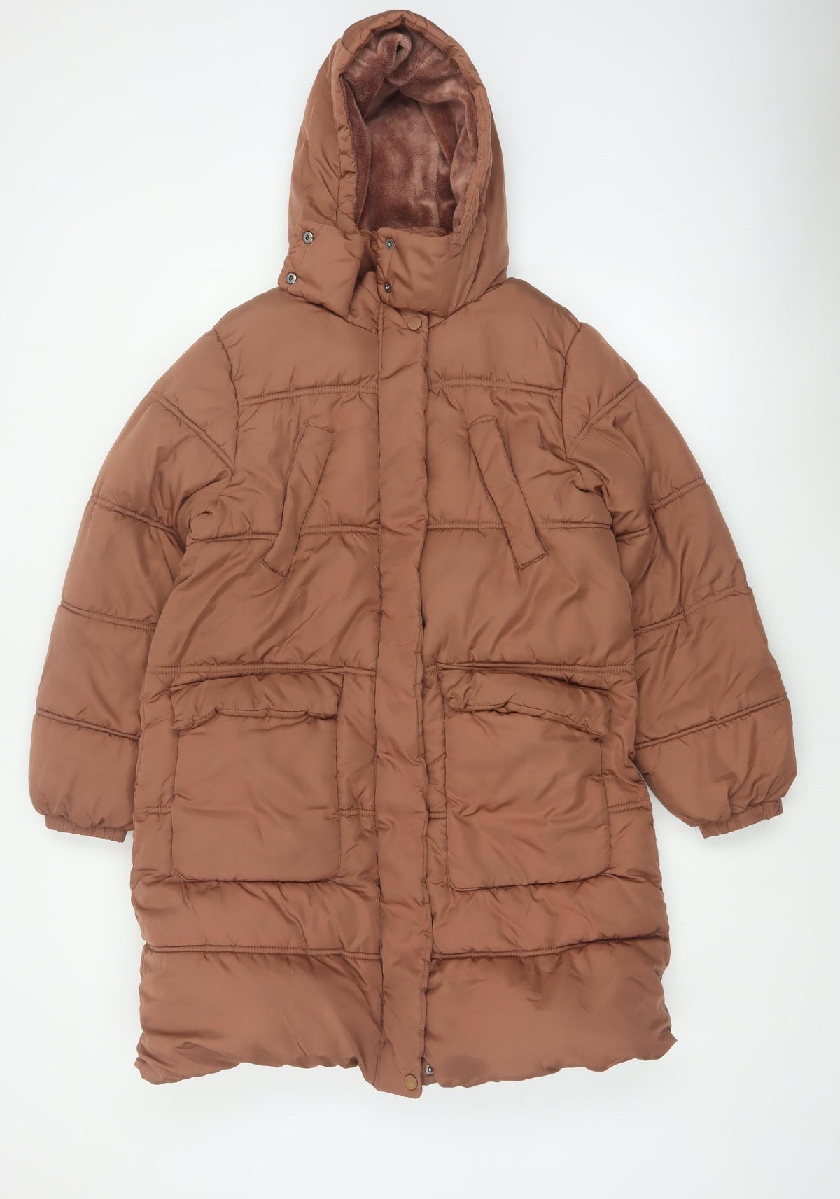 Next Girls Brown 13 Years Long Hooded Padded Puffer Coat