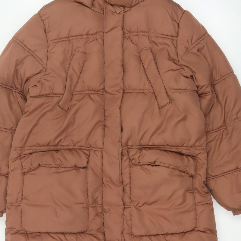 Next Girls Brown 13 Years Long Hooded Padded Puffer Coat