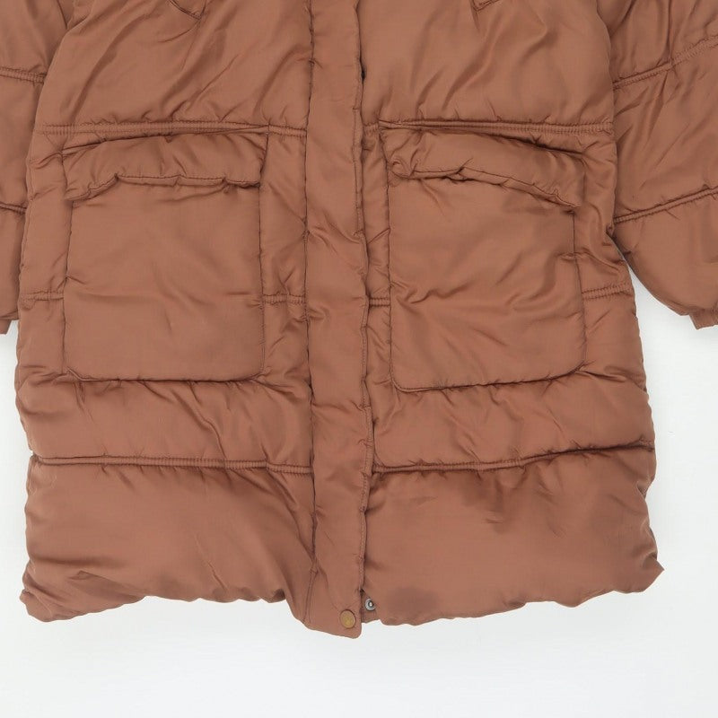 Next Girls Brown 13 Years Long Hooded Padded Puffer Coat