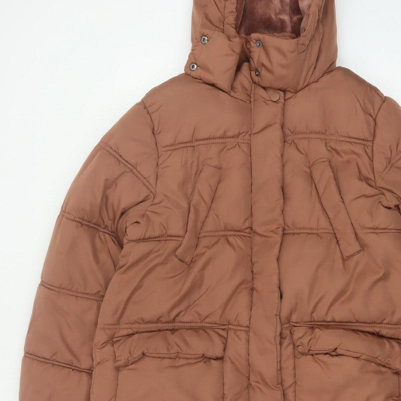Next Girls Brown 13 Years Long Hooded Padded Puffer Coat