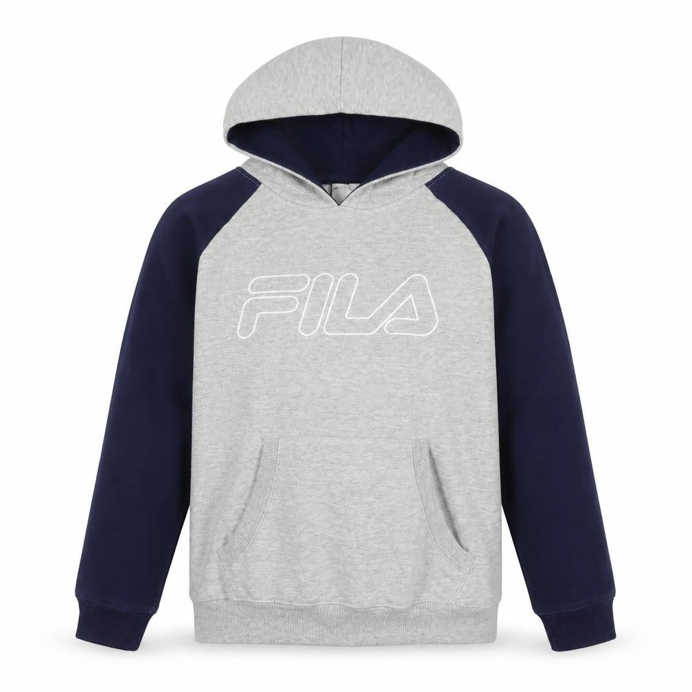 FILA Boys Grey Navy Colourblock Logo Pullover Hoodie 14-15 Years