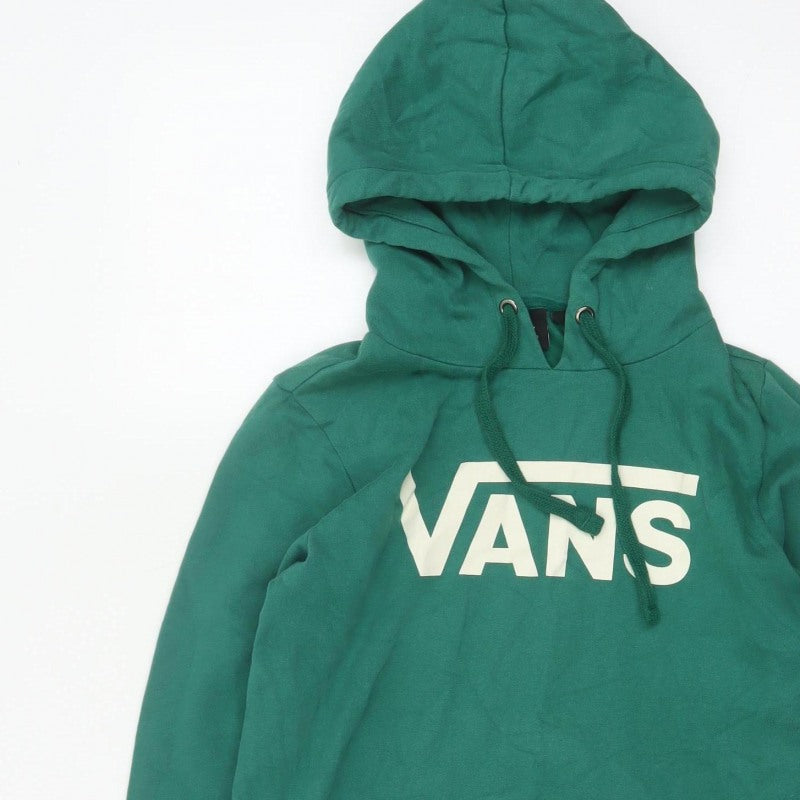 Vans Women's Green XS Logo Pullover Hoodie Fleece Kangaroo Pocket