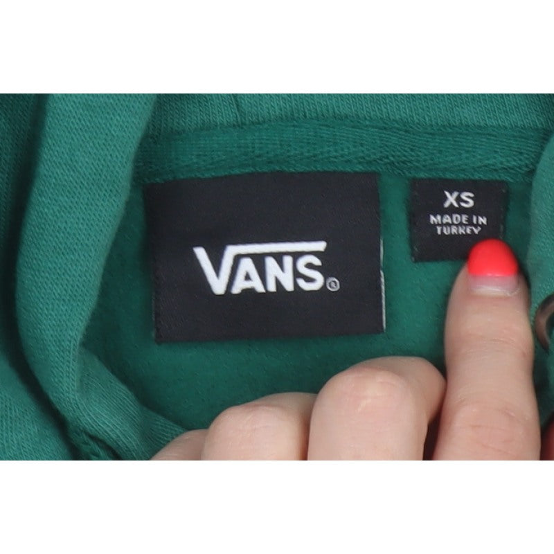 Vans Women's Green XS Logo Pullover Hoodie Fleece Kangaroo Pocket