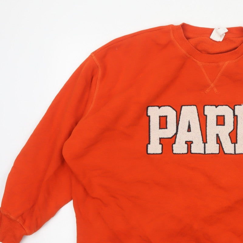 H&M Women Orange Paris Embroidered Fleece Sweatshirt UK 16
