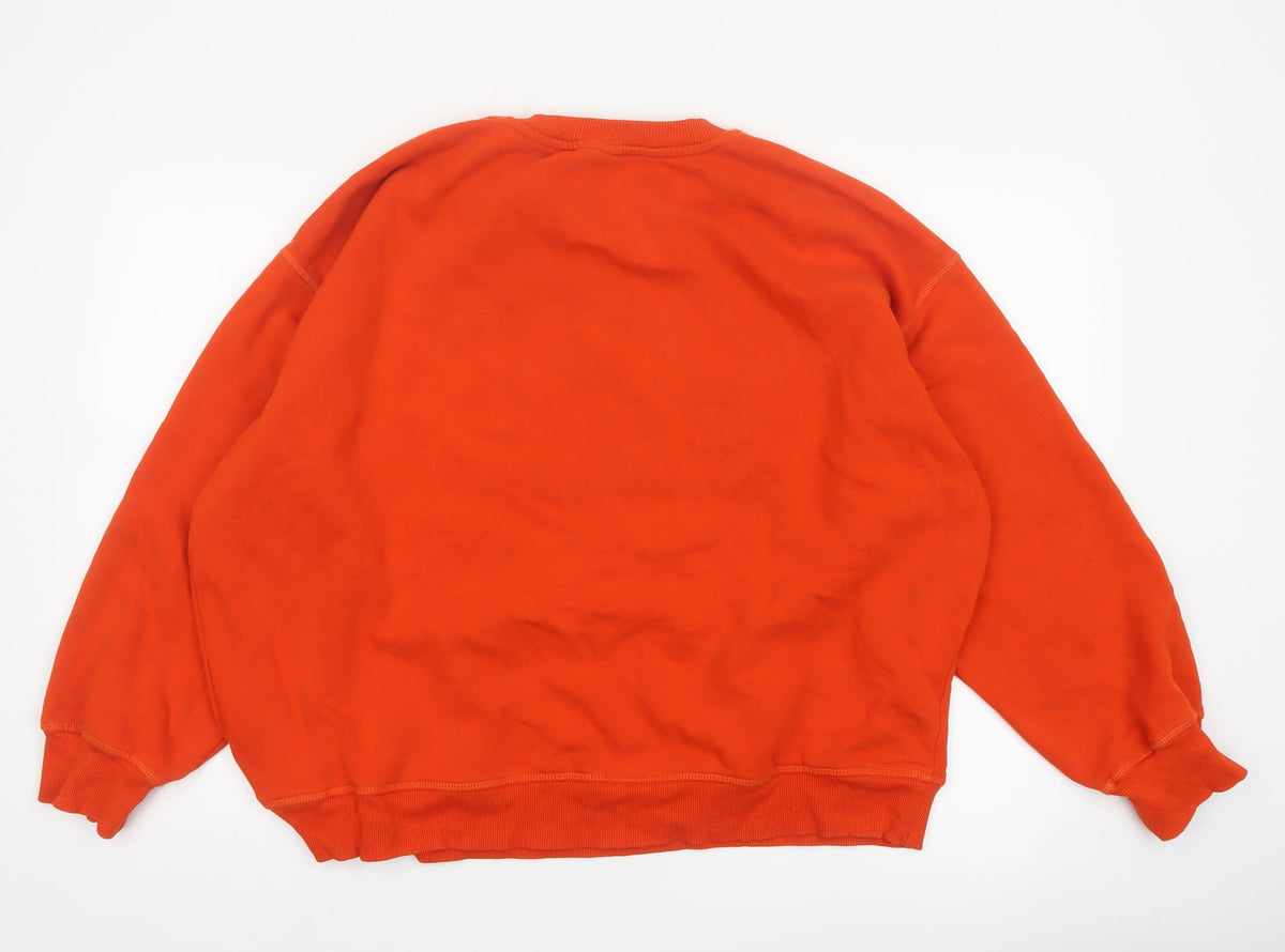 H&M Women Orange Paris Embroidered Fleece Sweatshirt UK 16