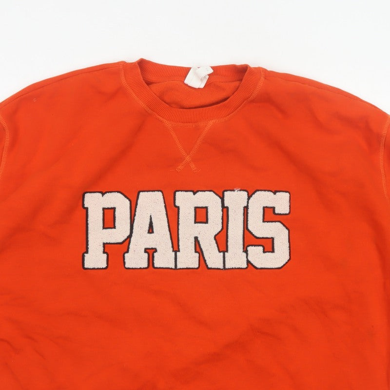 H&M Women Orange Paris Embroidered Fleece Sweatshirt UK 16