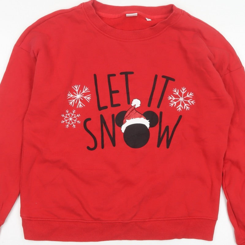 Next Women Red UK 12 Disney Mickey Let It Snow Christmas Sweatshirt