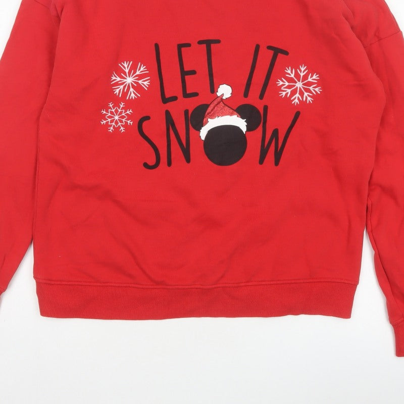 Next Women Red UK 12 Disney Mickey Let It Snow Christmas Sweatshirt