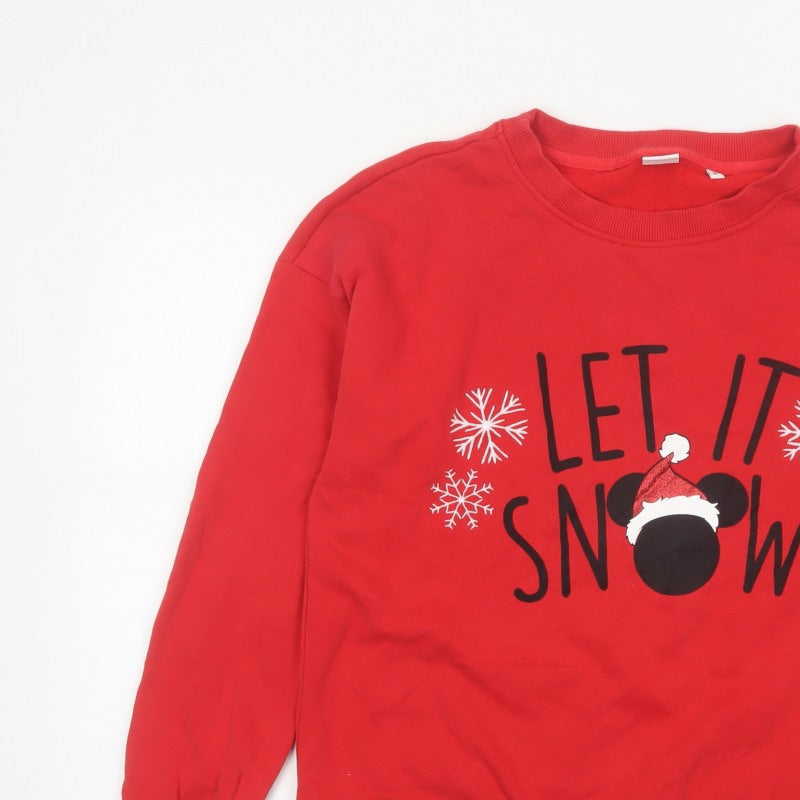 Next Women Red UK 12 Disney Mickey Let It Snow Christmas Sweatshirt